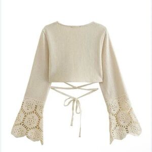 Zara Cream Crochet Bell Sleeve Crop Top